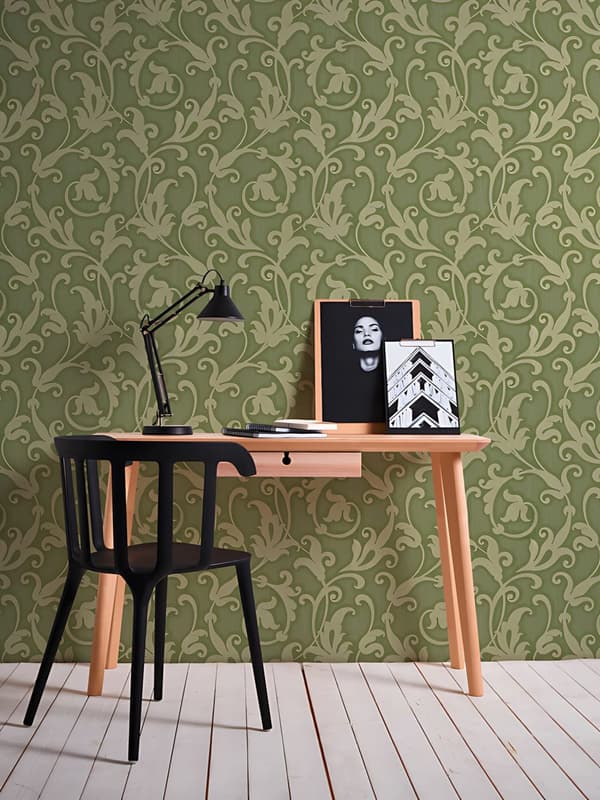 Textiltapet barock Profhome 954904-GU texturerad matt färg grön oliv grön guld 5,33 m2