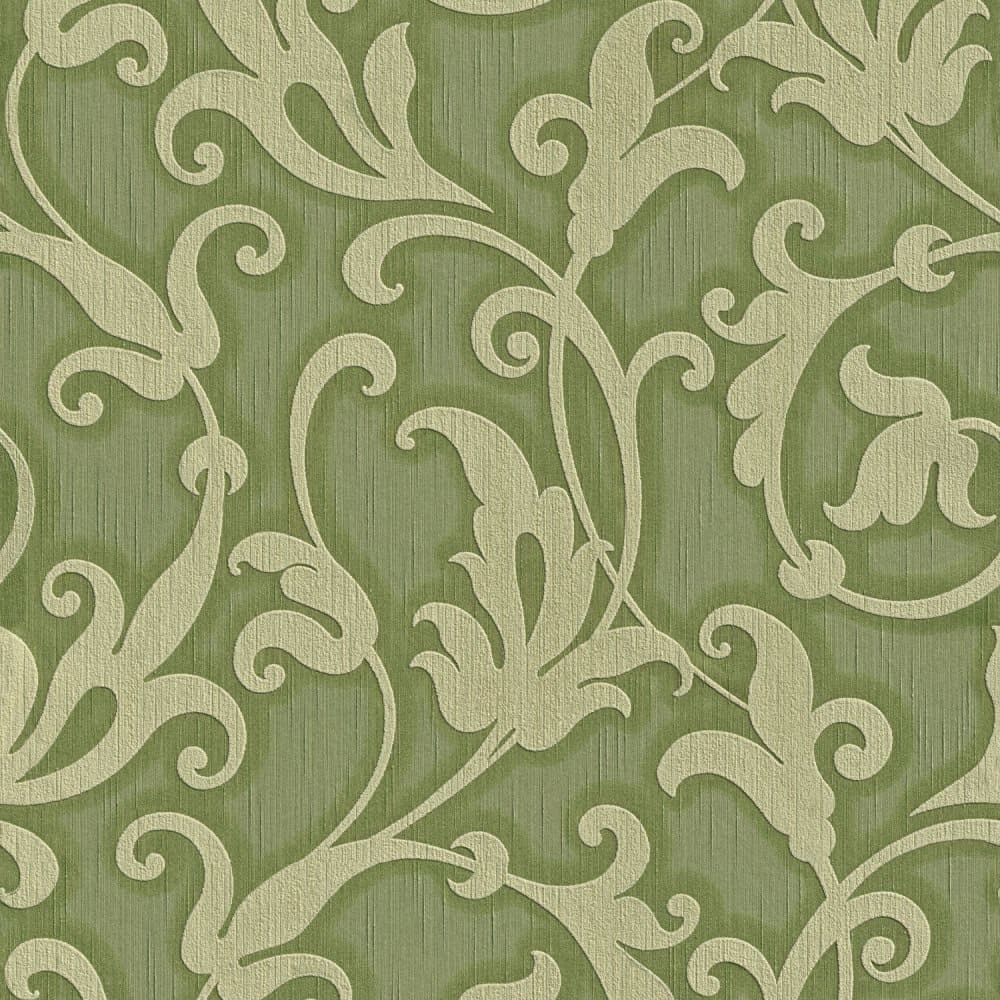 Textiltapet barock Profhome 954904-GU texturerad matt färg grön oliv grön guld 5,33 m2