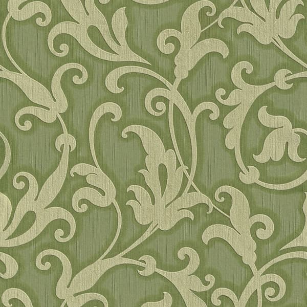 Textiltapet barock Profhome 954904-GU texturerad matt färg grön oliv grön guld 5,33 m2