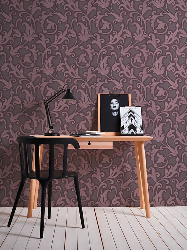 Textiltapet barock Profhome 954905-GU texturerad matt färg violett pärla björnbär 5,33 m2