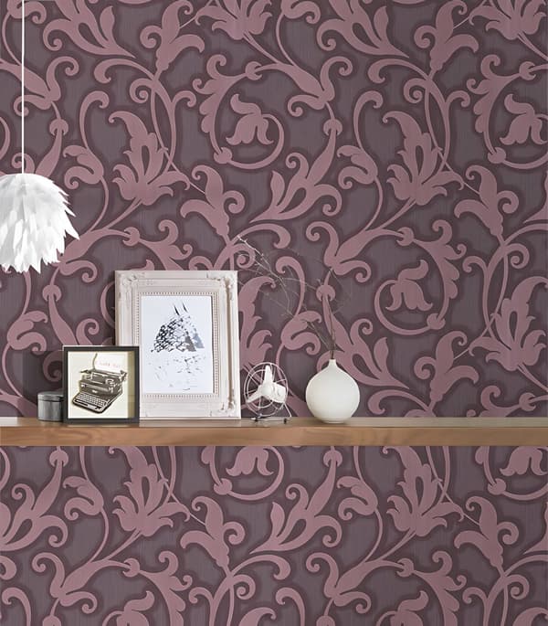 Textiltapet barock Profhome 954905-GU texturerad matt färg violett pärla björnbär 5,33 m2