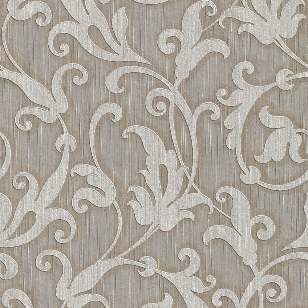 Textiltapet barock Profhome 954906-GU texturerad matt färg grå brun 5,33 m2