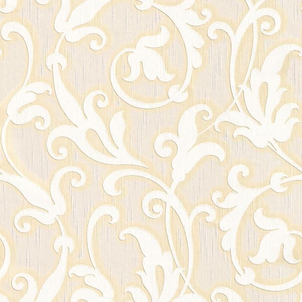 Tekstiltapet barok Profhome 954907-gu tekstureret mat färg fløde beige guld 5,33 m2