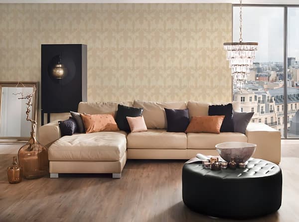 Textiltapet barock Profhome 956282-GU texturerad matt färg beige gul 5,33 m2
