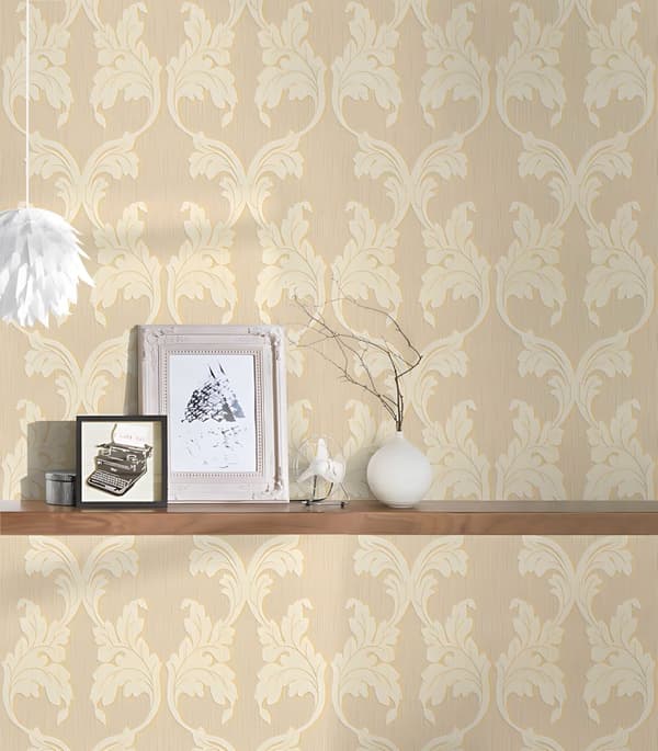 Textiltapet barock Profhome 956282-GU texturerad matt färg beige gul 5,33 m2