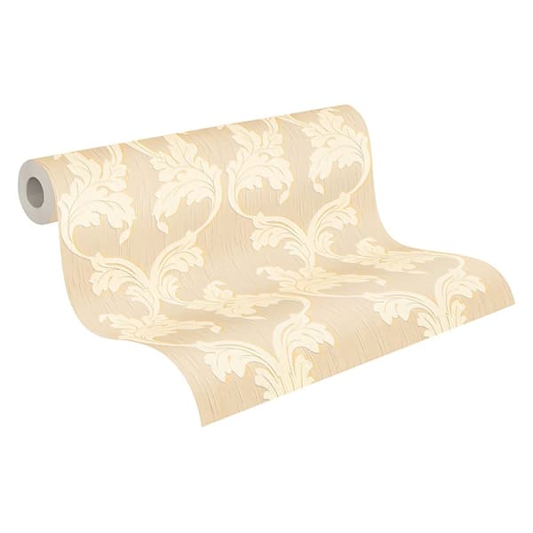 Textiltapet barock Profhome 956282-GU texturerad matt färg beige gul 5,33 m2