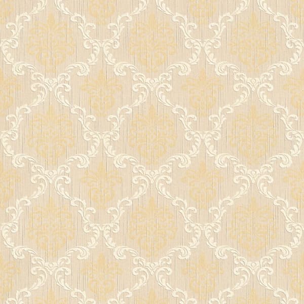 Textiltapet barock Profhome 956292-GU texturerad matt färg beige gul 5,33 m2
