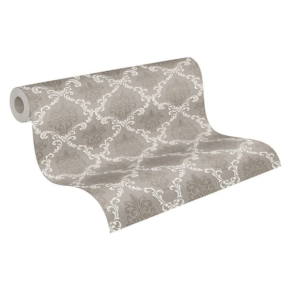 Textiltapet barock Profhome 956296-GU texturerad matt färg grå beige 5,33 m2