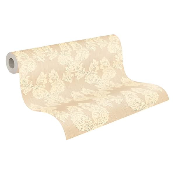 Textiltapet barock Profhome 956302-GU texturerad matt färg beige gul 5,33 m2