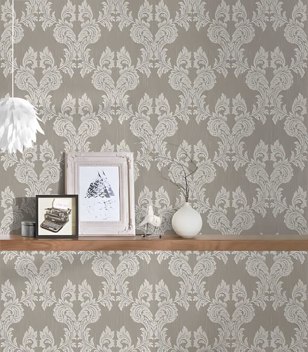Textiltapet barock Profhome 956306-GU texturerad matt färg grå beige 5,33 m2