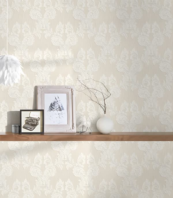 Textiltapet barock Profhome 956307-GU texturerad matt färg grädde beige 5,33 m2