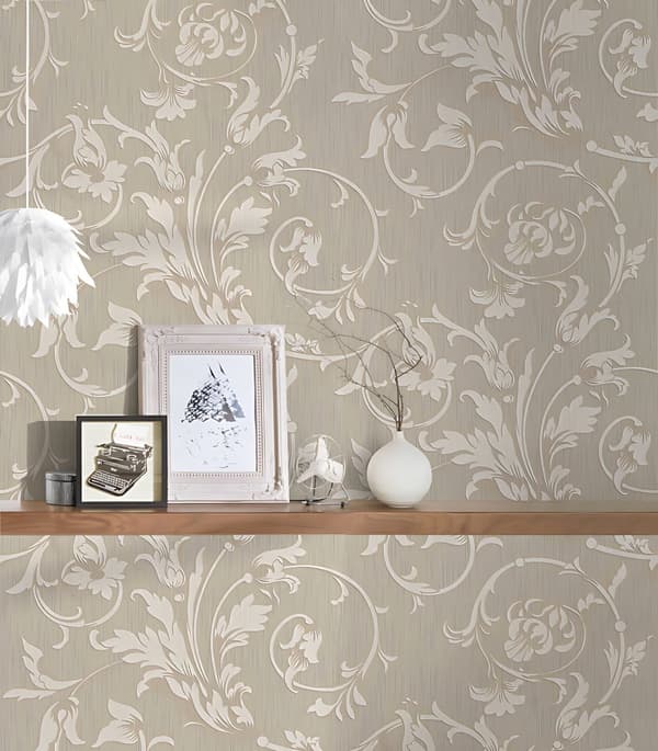 Textiltapet Blommig Profhome 956331-GU texturerad matt färg beige 5,33 m2