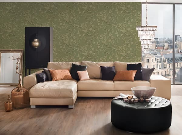 Tekstiltapet blomstret Profhome 956334-gu tekstureret mat färg grøn 5,33 m2
