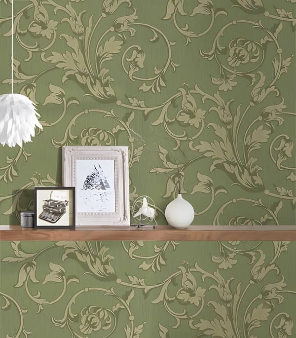 Tekstiltapet blomstret Profhome 956334-gu tekstureret mat färg grøn 5,33 m2