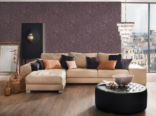 Tekstiltapet blomstret Profhome 956335-gu tekstureret mat färg violet 5,33 m2