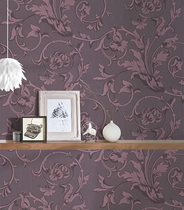Tekstiltapet blomstret Profhome 956335-gu tekstureret mat färg violet 5,33 m2