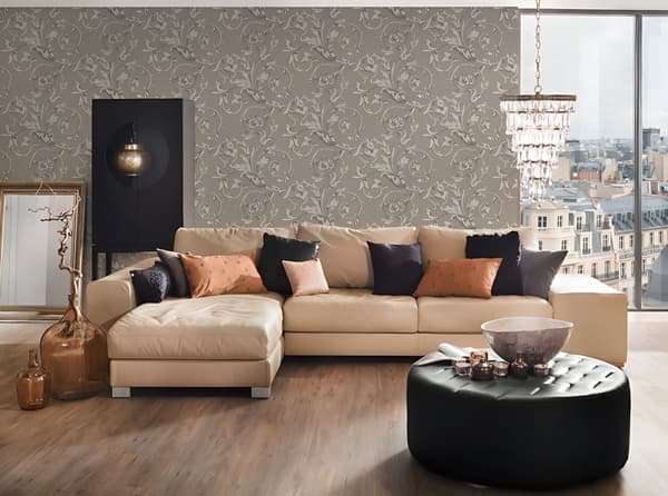 Textiltapet Blommig Profhome 956336-GU texturerad matt färg grå beige 5,33 m2