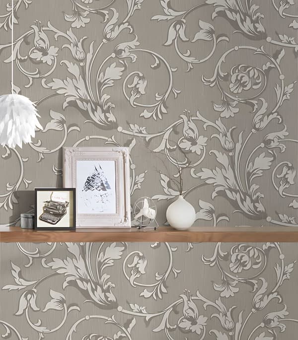 Textiltapet Blommig Profhome 956336-GU texturerad matt färg grå beige 5,33 m2