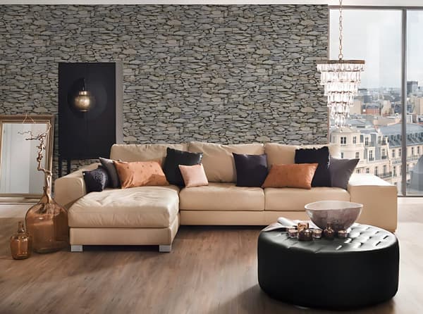 Papperstapet sten utseende Profhome 958202-GU lätt texturerad matt färg grå grädde 5,33 m2