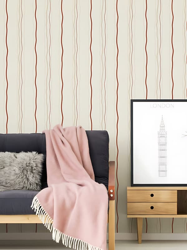 Non woven-tapet vågiga linjer Profhome 958731-GU texturerad matt färg grädde röd beige 5,33 m2