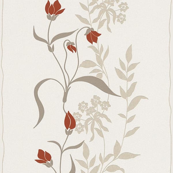 Ikke-vævet tapet blomster Profhome 958741-gu tekstureret mat färg fløde rød beige 5,33 m2