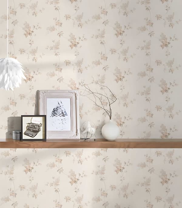 Tapet blomster Profhome 959282-GU lätt texturerad matt färg grädde brun vit 5,33 m2