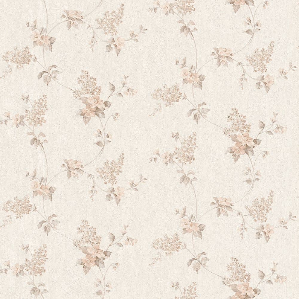 Tapet blomster Profhome 959282-GU lätt texturerad matt färg grädde brun vit 5,33 m2