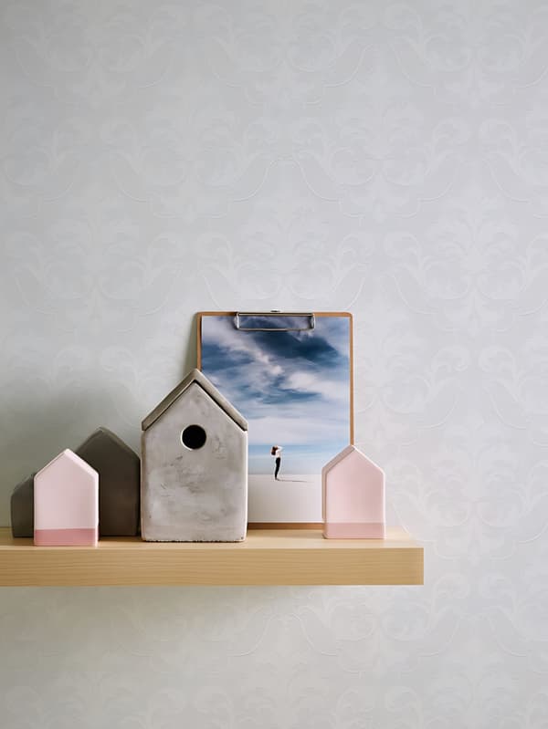 Övermålningsbar tapet ornament Profhome 961914-GU lätt texturerad matt färg vit 26,5 m2