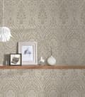 Miniatyrbild 7 av 8: Textiltapet tyg utseende Profhome 961956-GU texturerad matt färg brun beige 5,33 m2