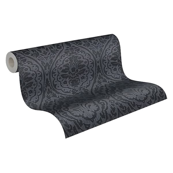 Textiltapet tyg utseende Profhome 961959-GU texturerad matt färg svart grå 5,33 m2