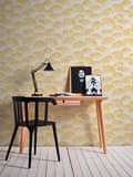 Miniatyrbild 5 av 8: Textiltapet tyg utseende Profhome 961982-GU texturerad matt färg guld gul vit 5,33 m2