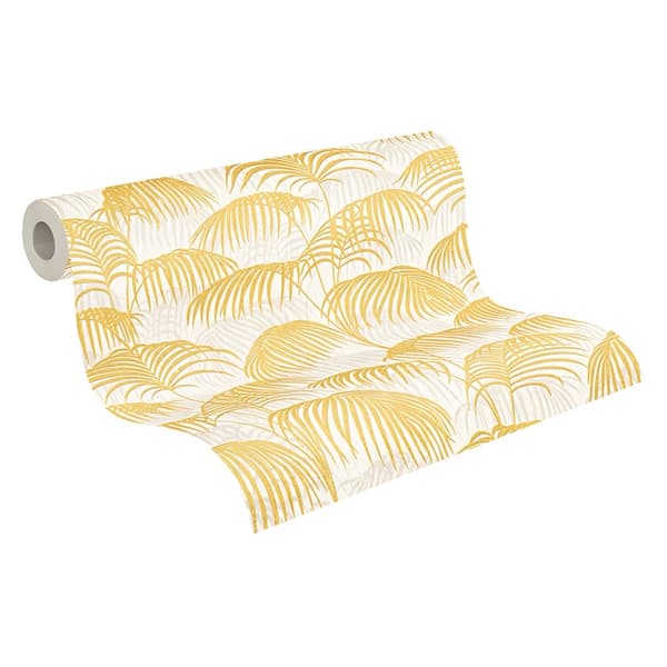 Textiltapet tyg utseende Profhome 961982-GU texturerad matt färg guld gul vit 5,33 m2