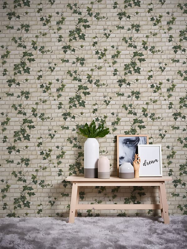 Papperstapet sten utseende Profhome 980434-GU lätt texturerad matt färg beige grön 5,33 m2