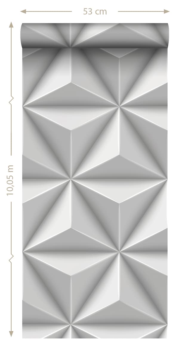 Origin Wallcoverings tapet 3D grafik lysegråt 0,53 x 10,05 m