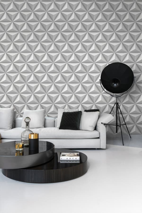 Origin Wallcoverings tapet 3D grafik lysegråt 0,53 x 10,05 m