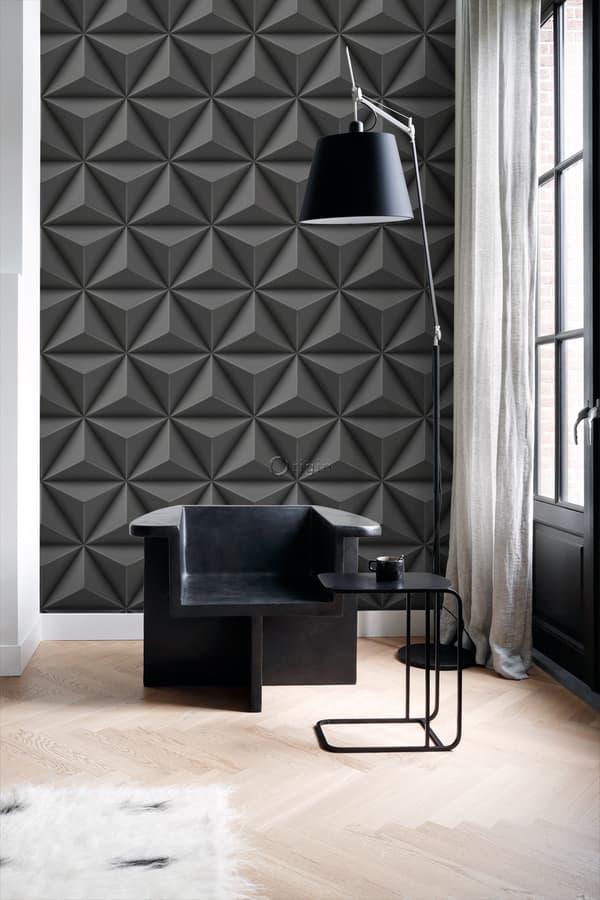 Origin Wallcoverings tapet 3D grafik mørkegråt 0,53 x 10,05 m