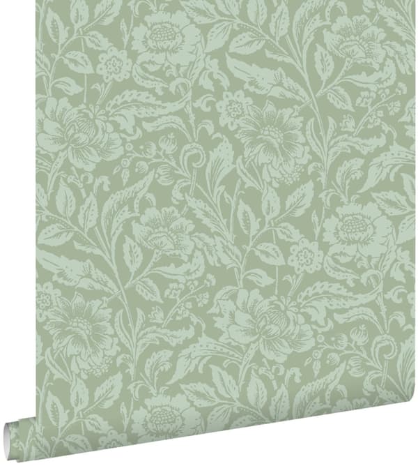 ESTAhome tapet vintage blommor gråaktigt mintgrönt 0.53 x 10.05 m