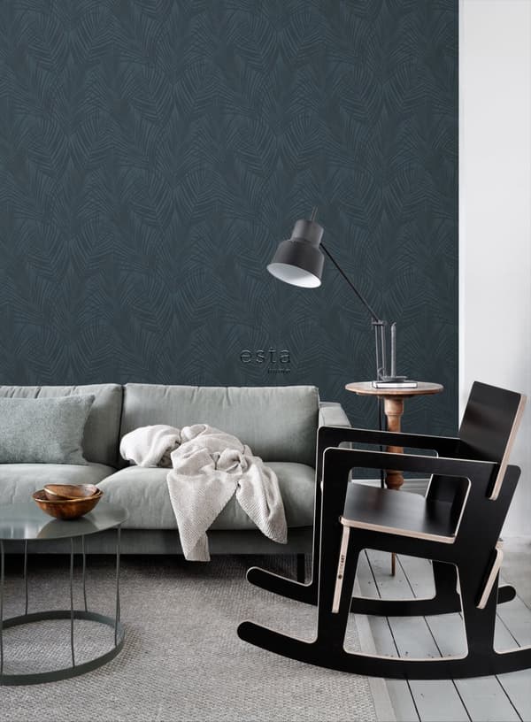 ESTAhome tapet palmblad mörkblått 0.53 x 10.05 m