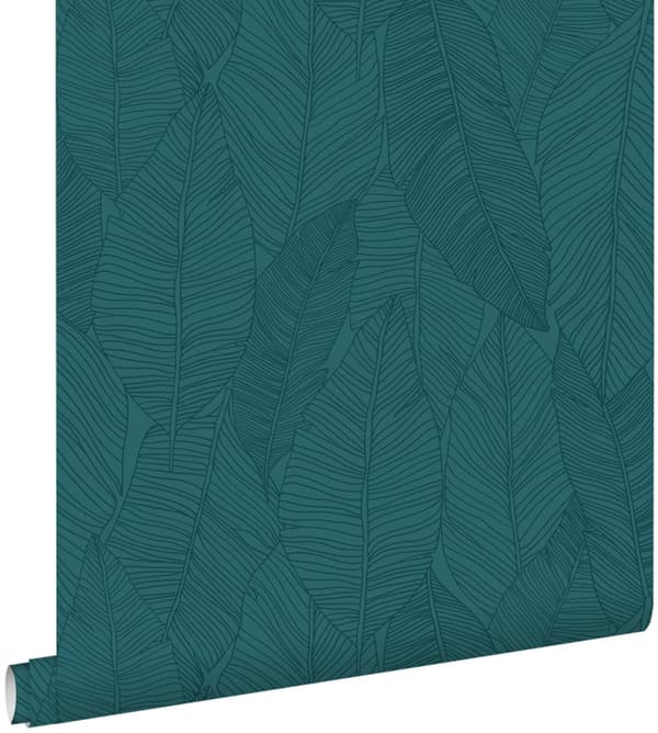 ESTAhome tapet handmålade blad bensinblått 0,53 x 10,05 m
