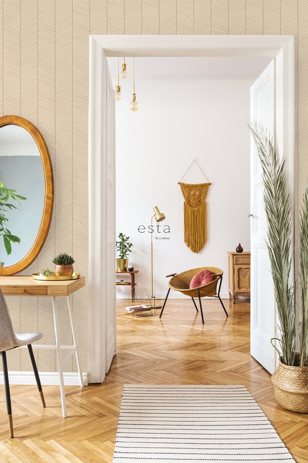 ESTAhome tapet fiskbensmönster ljust persikofärgat 0,53 x 10,05 m