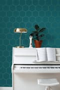 Miniatyrbild 4 av 7: ESTAhome tapet sexkant bensinblått och guld 0,53 x 10,05 m