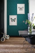 Miniatyrbild 5 av 7: ESTAhome tapet sexkant bensinblått och guld 0,53 x 10,05 m