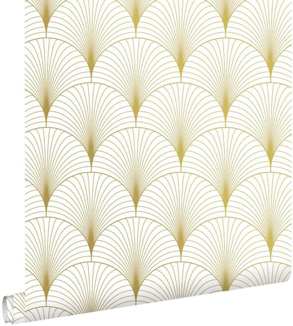 ESTAhome tapet art deco hvidt og guld 0,53 x 10,05 m