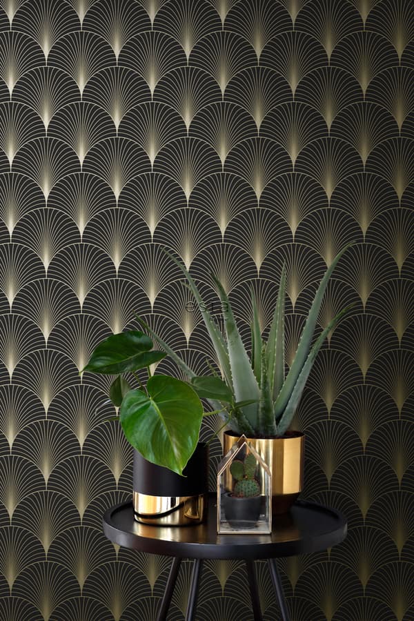 ESTAhome tapet art deco svart och guld 0,53 x 10,05 m