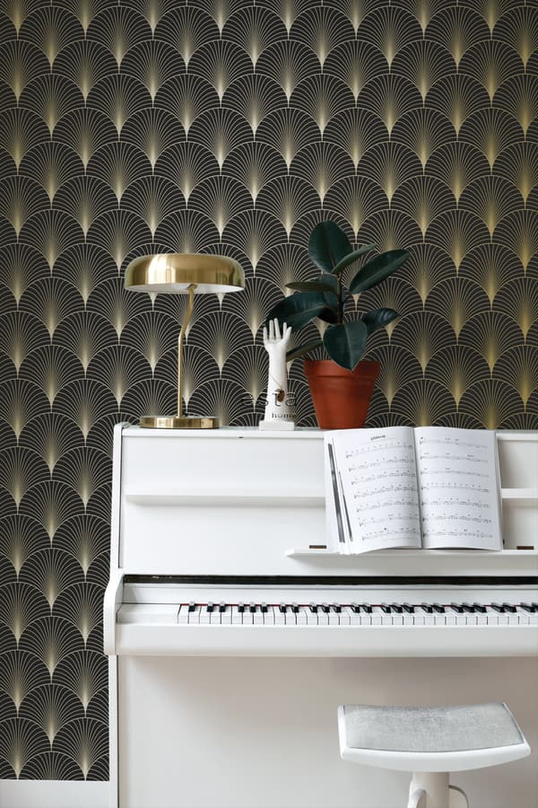ESTAhome tapet art deco svart och guld 0,53 x 10,05 m