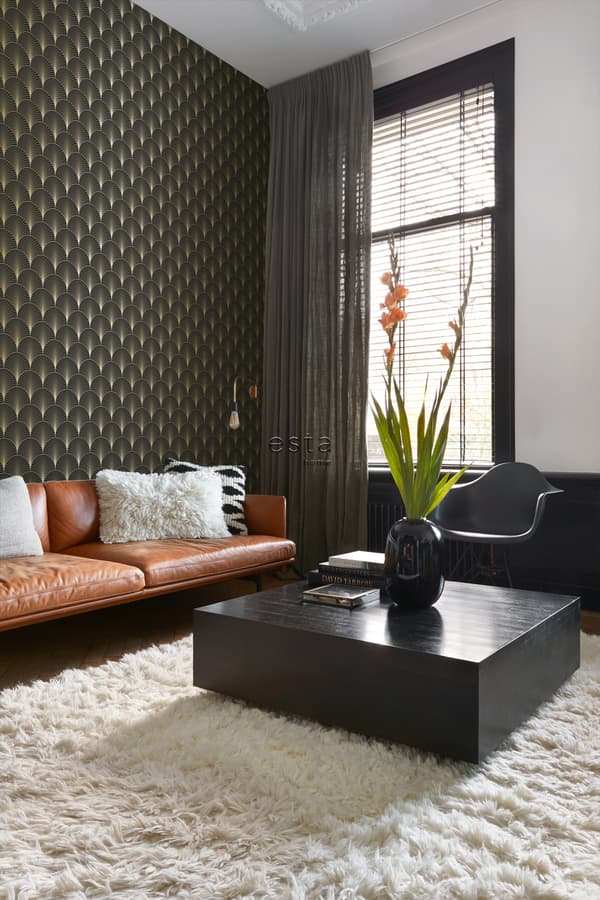 ESTAhome tapet art deco svart och guld 0,53 x 10,05 m