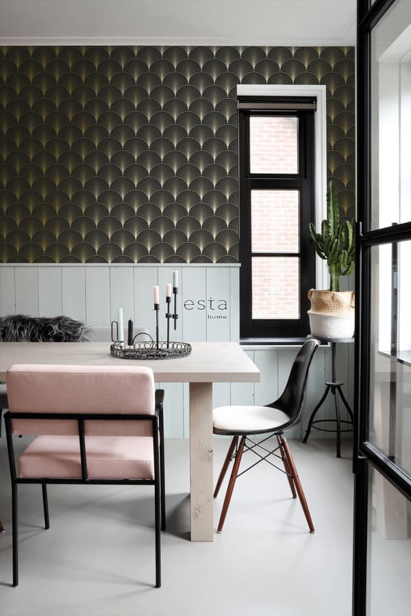 ESTAhome tapet art deco svart och guld 0,53 x 10,05 m