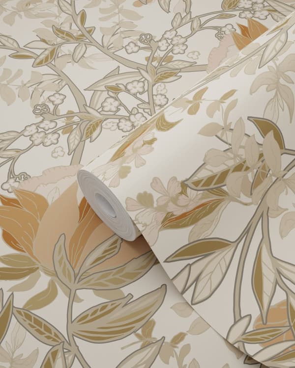 ESTAhome tapet blommor art nouveau stil ljusbeige och antikrosa 0.53 x 10.05 m
