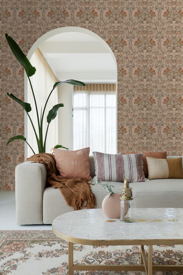 ESTAhome tapet blommor art nouveau stil beige och antikrosa 0.53 x 10.05 m