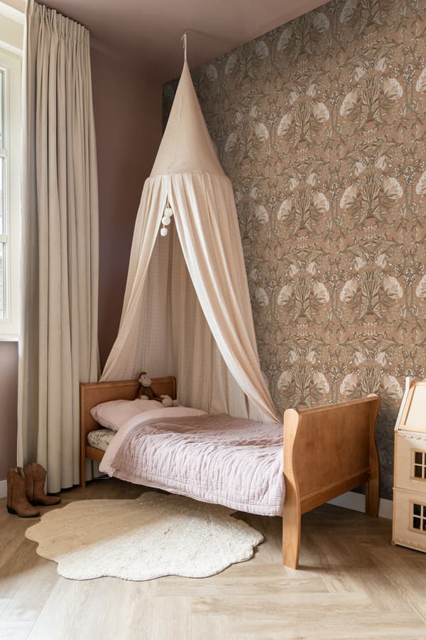 ESTAhome tapet blommor art nouveau stil brunt och milt rosa 0.53 x 10.05 m